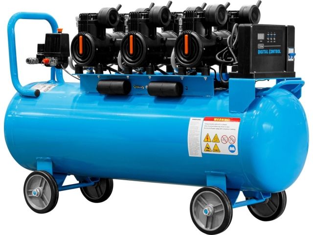 Компрессор DGM AC-6100LD безмасляный (450 л/мин, 8 атм, коаксиальный, безмасляный, электр. блок упр., ресив. 100 л, 230 В, 2,4 кВт) (DG2720-3)